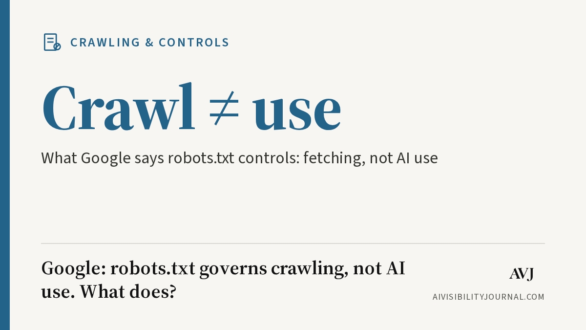 Google says robots.txt governs crawling, not use, and lists its AI Search controls